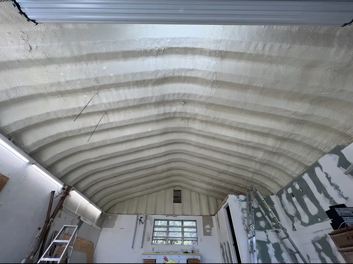 Spray polyurethane foam applied to the underside of a metal roof deck in La Grande